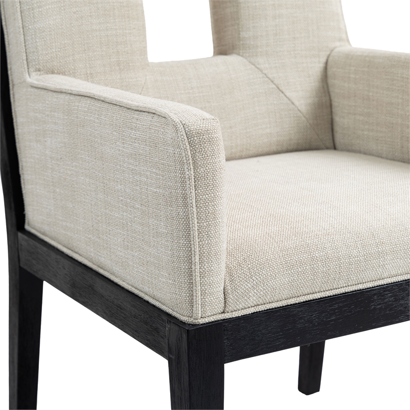 Meridian Furniture Gwendolyn Cream Linen Textured Fabric Dining Arm Chair