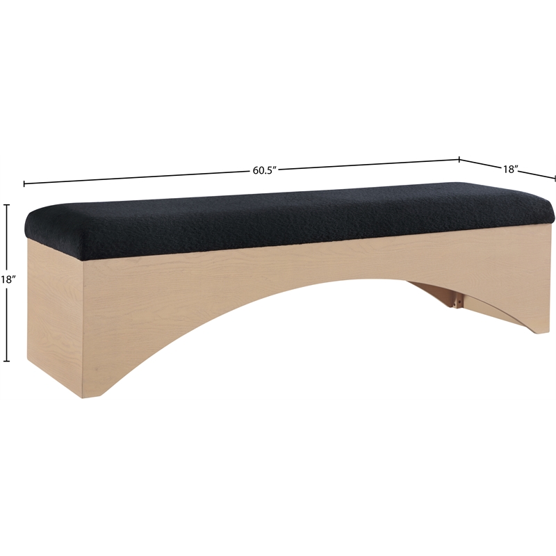 Meridian Furniture Lawson Black Velour Fur Fabric Bench
