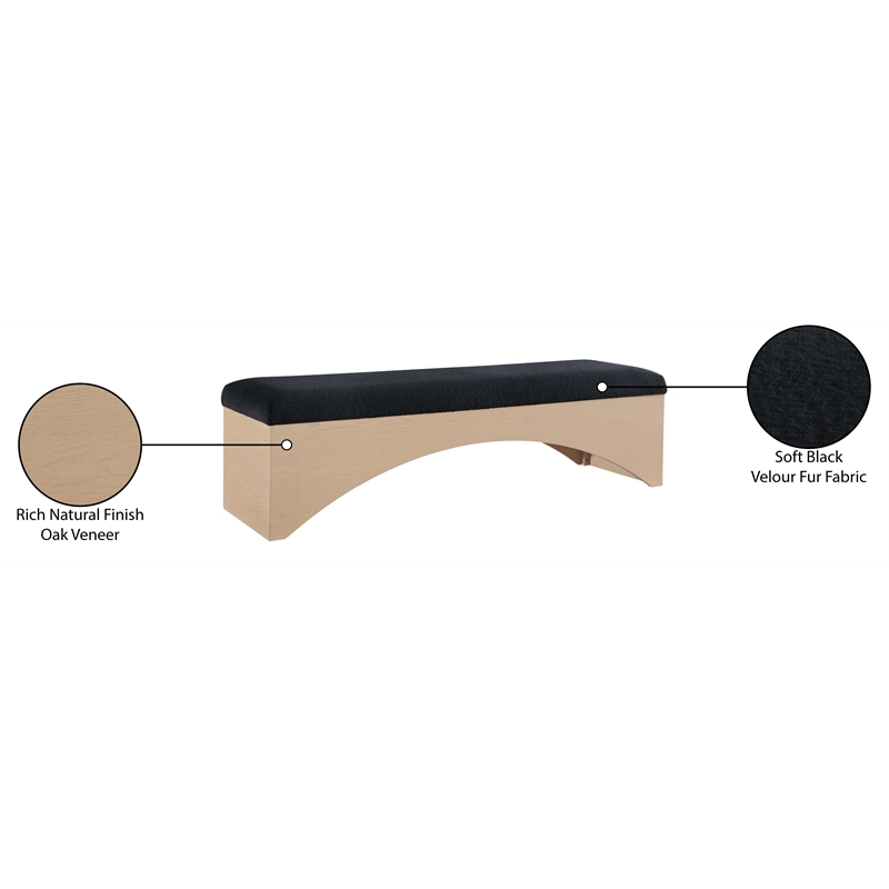 Meridian Furniture Lawson Black Velour Fur Fabric Bench