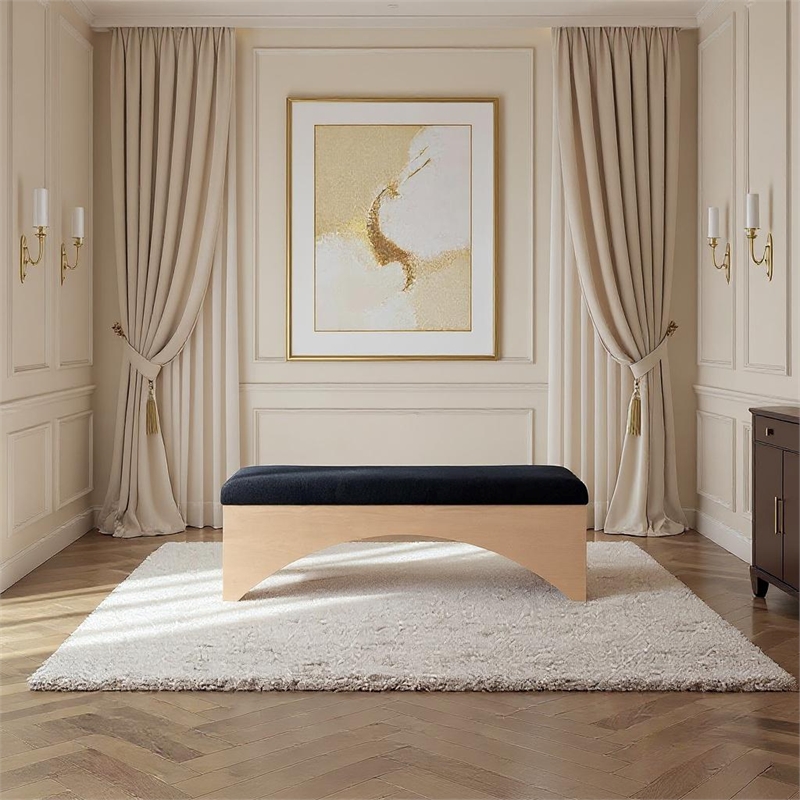 Meridian Furniture Lawson Black Velour Fur Fabric Bench