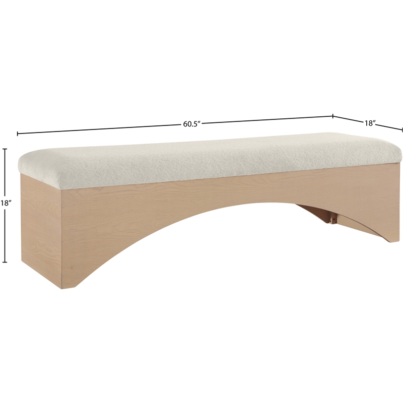 Meridian Furniture Lawson Cream Velour Fur Fabric Bench