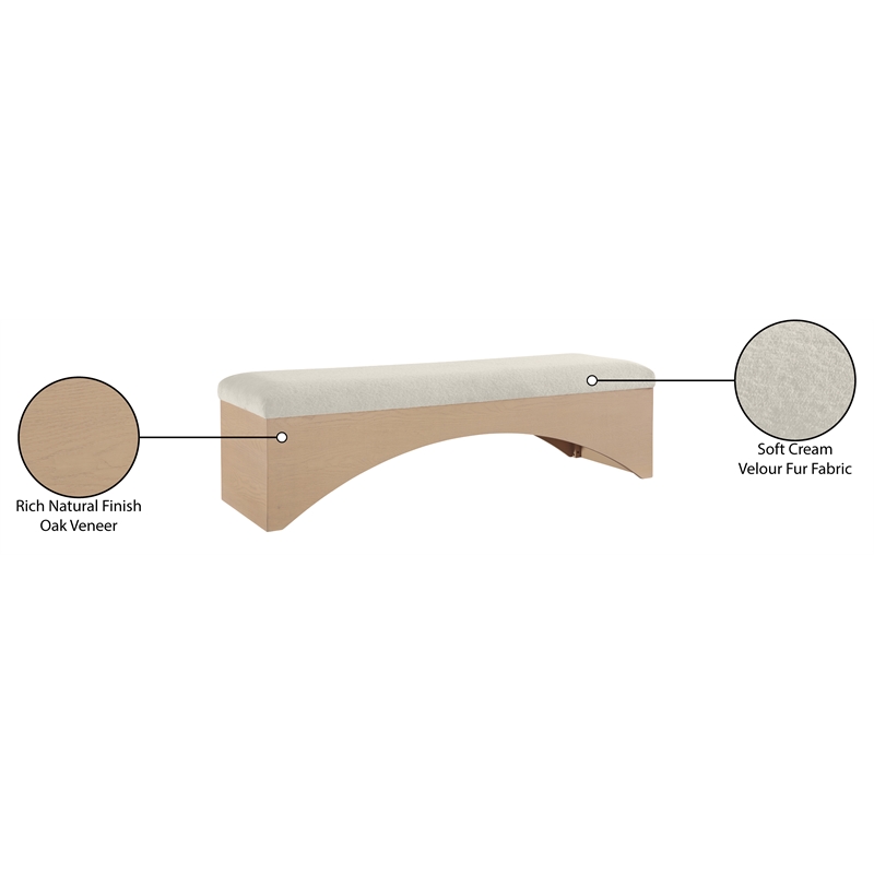Meridian Furniture Lawson Cream Velour Fur Fabric Bench