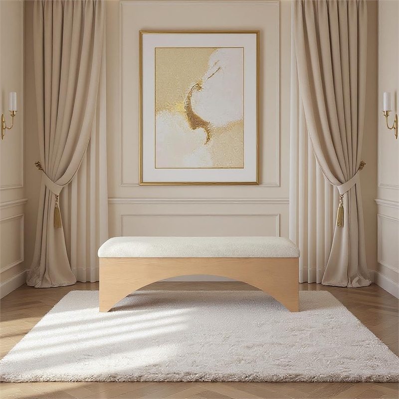 Meridian Furniture Lawson Cream Velour Fur Fabric Bench