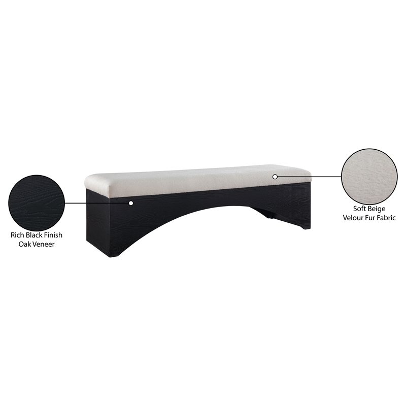 Meridian Furniture Lawson Beige Velour Fur Fabric Bench