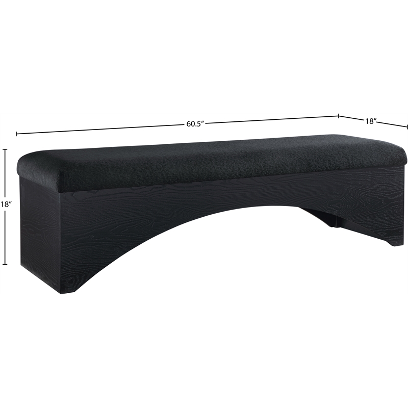 Meridian Furniture Lawson Black Velour Fur Fabric Bench