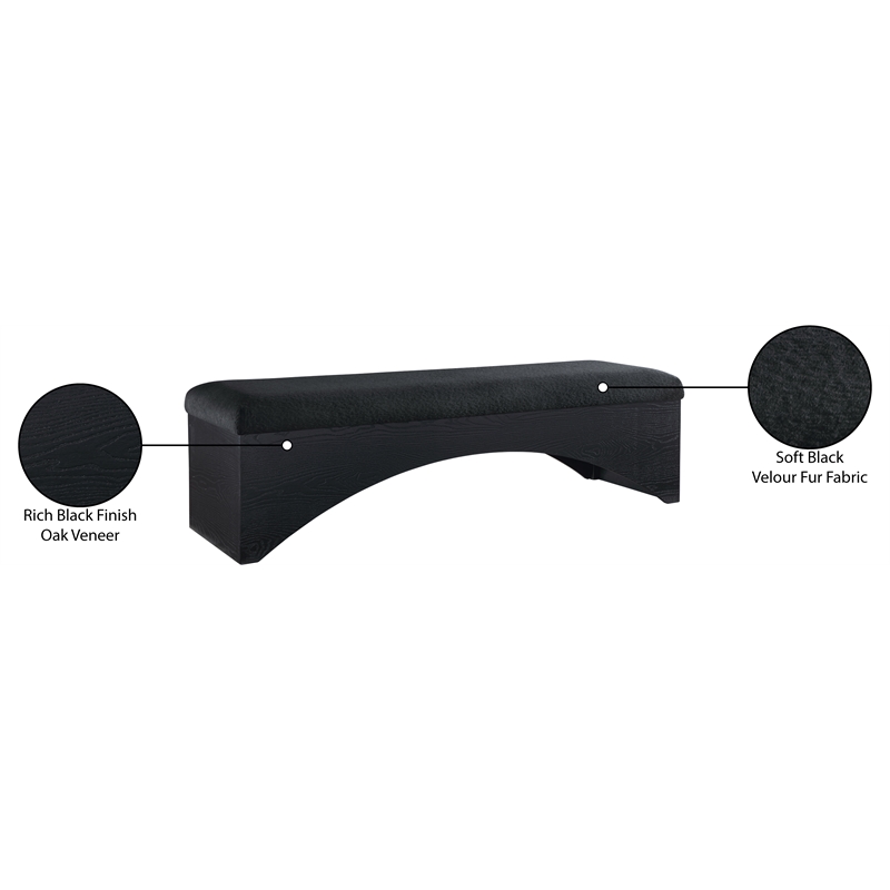 Meridian Furniture Lawson Black Velour Fur Fabric Bench
