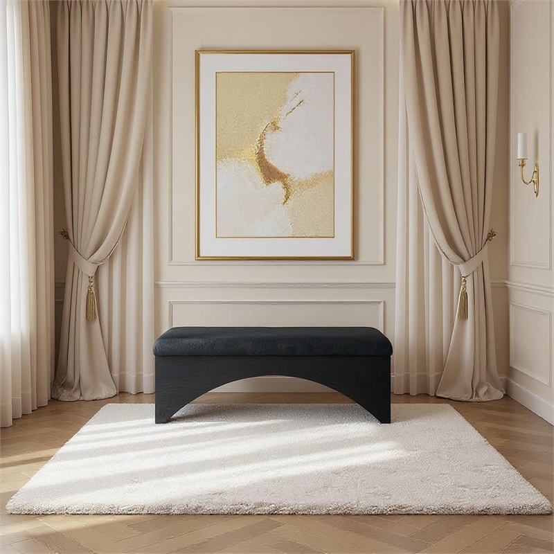 Meridian Furniture Lawson Black Velour Fur Fabric Bench