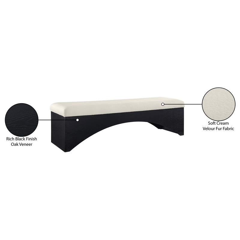 Meridian Furniture Lawson Cream Velour Fur Fabric Bench