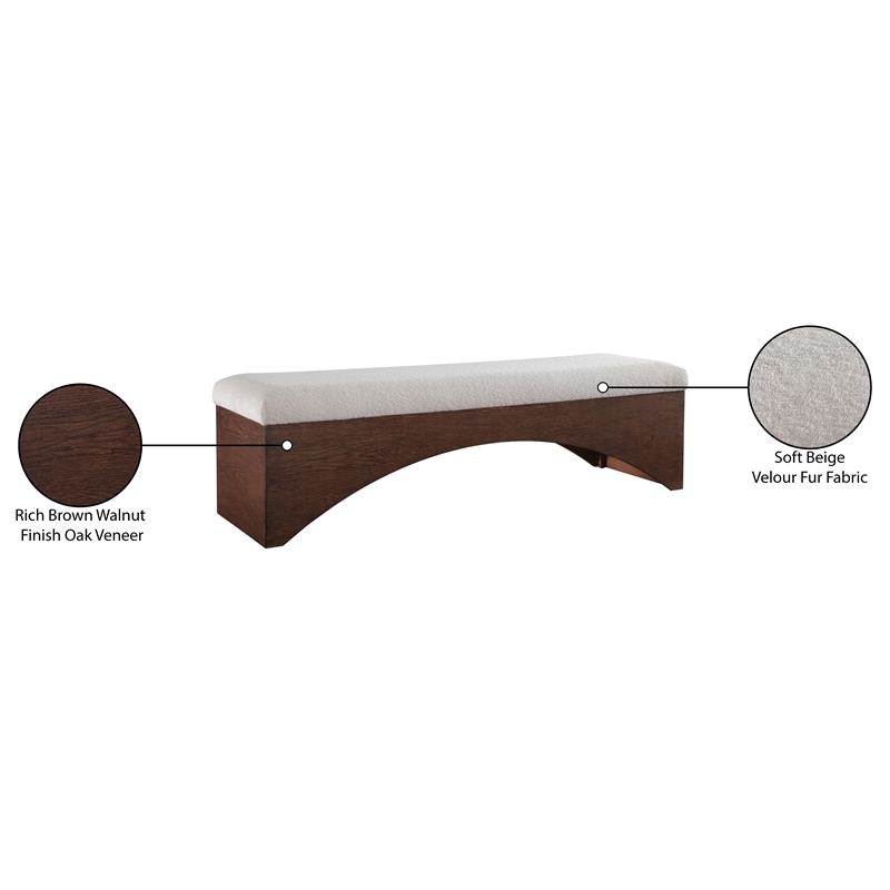 Meridian Furniture Lawson Beige Velour Fur Fabric Bench