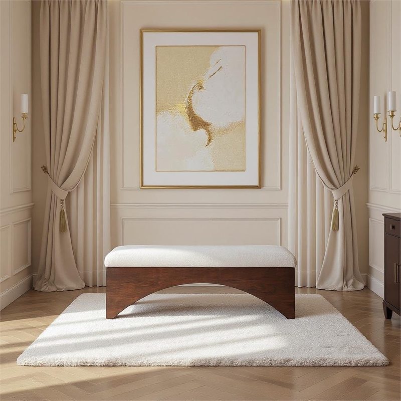 Meridian Furniture Lawson Beige Velour Fur Fabric Bench