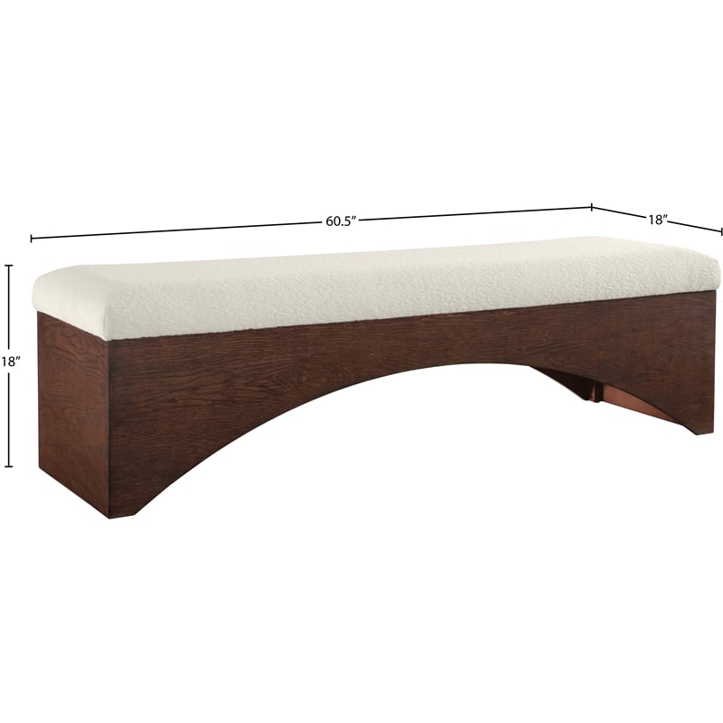 Meridian Furniture Lawson Cream Velour Fur Fabric Bench