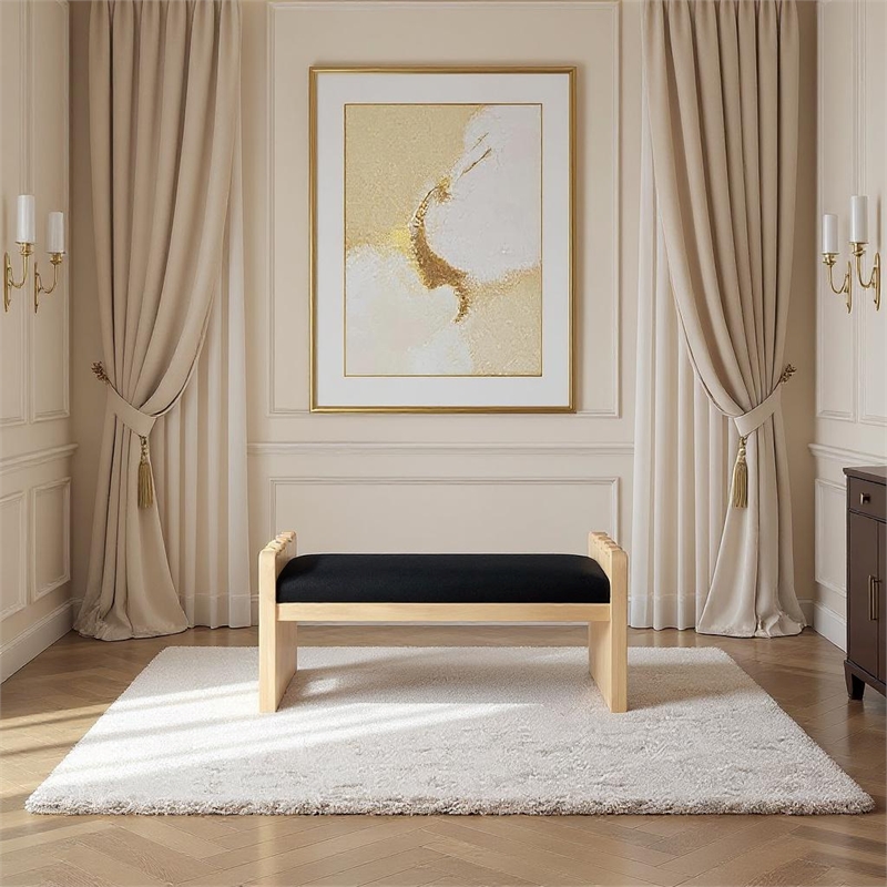 Meridian Furniture Sonia Black Velour Fur Fabric Bench