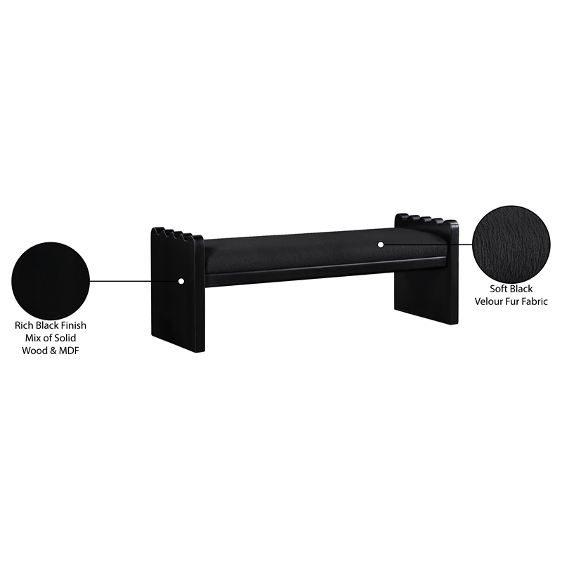 Meridian Furniture Sonia Black Velour Fur Fabric Bench