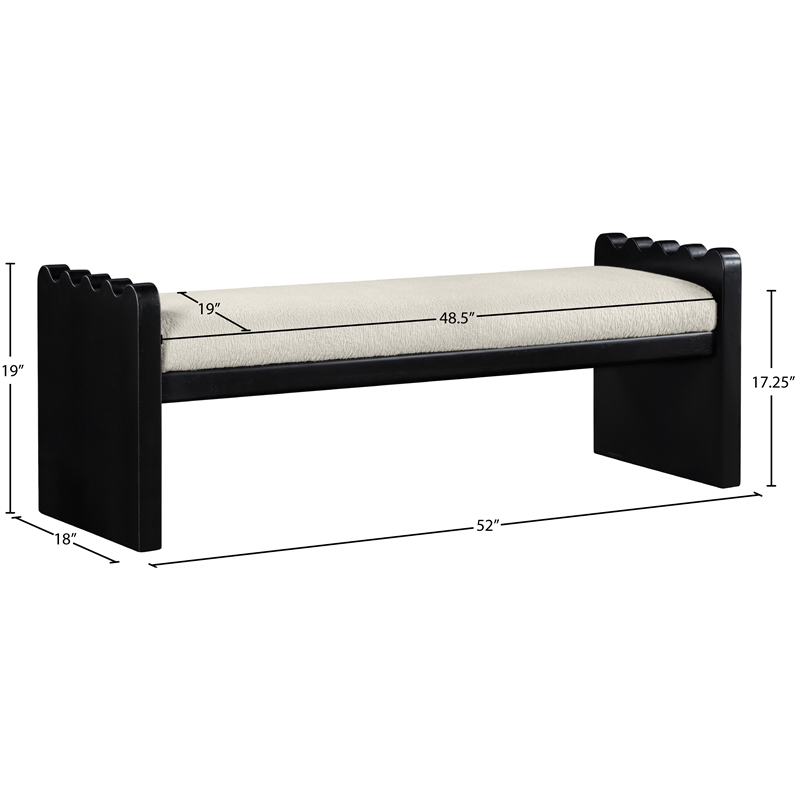 Meridian Furniture Sonia Cream Velour Fur Fabric Bench