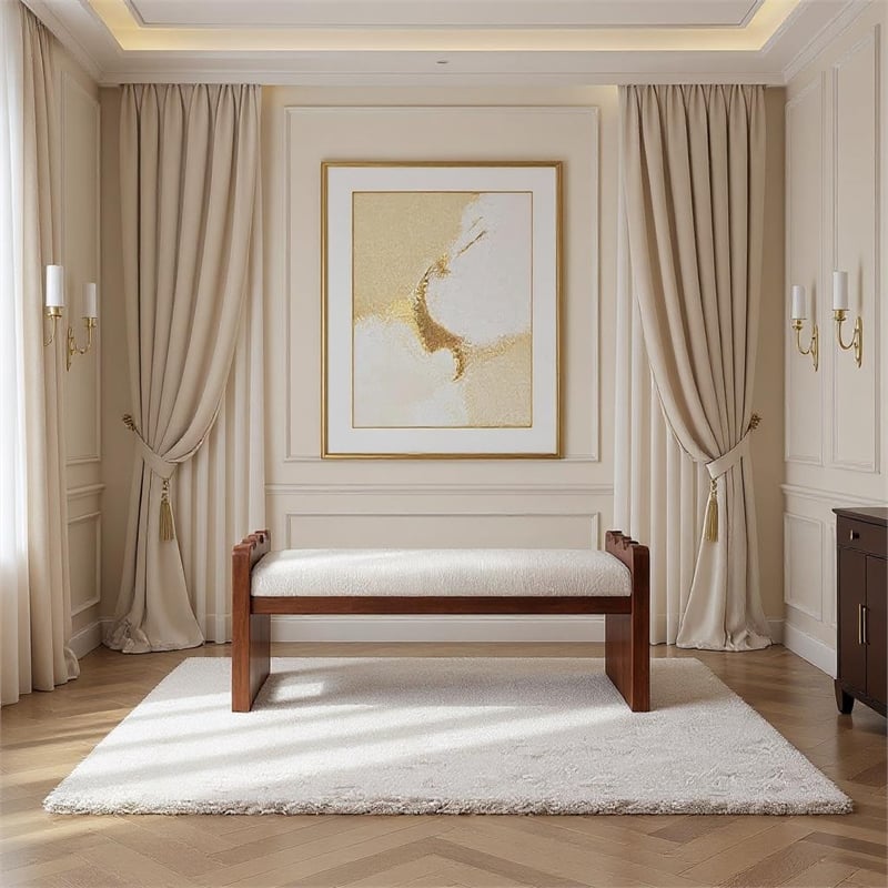Meridian Furniture Sonia Beige Velour Fur Fabric Bench