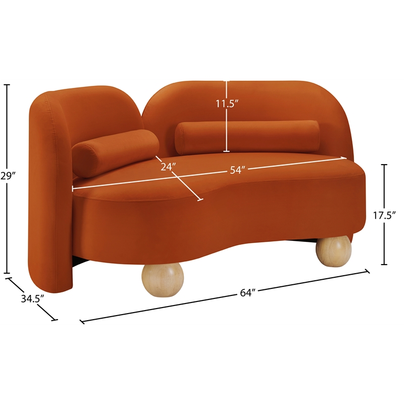 Meridian Furniture Daphne Cognac Velvet Loveseat