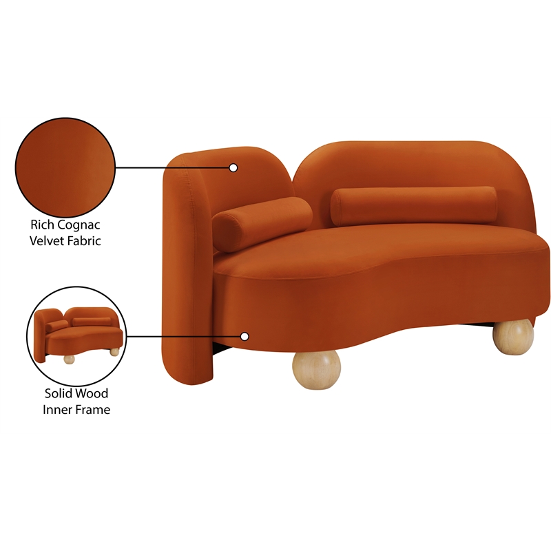 Meridian Furniture Daphne Cognac Velvet Loveseat
