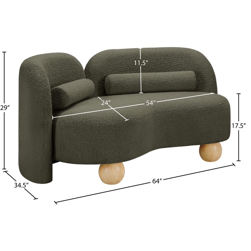 Meridian Furniture Daphne Olive Boucle Fabric Loveseat