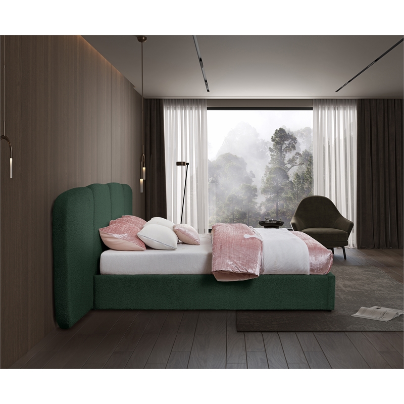 Meridian Furniture Shiloh Green Boucle Fabric King Bed