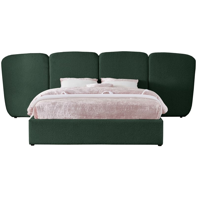 Meridian Furniture Shiloh Green Boucle Fabric Queen Bed