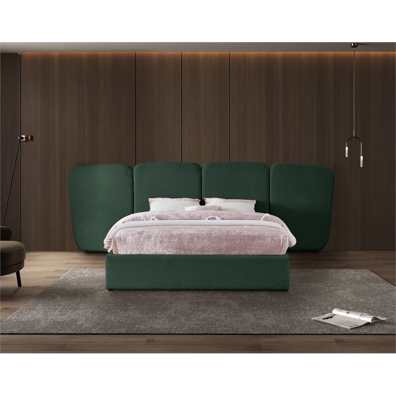 Meridian Furniture Shiloh Green Boucle Fabric Queen Bed