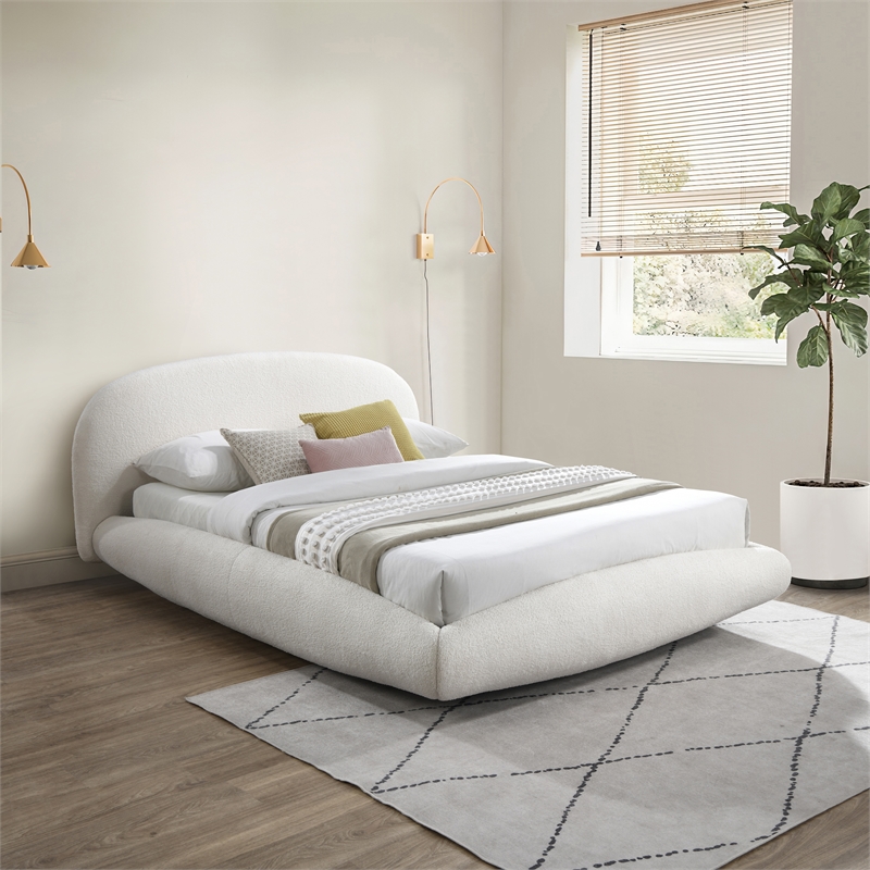 Meridian Furniture Genesis Cream Teddy Fabric Queen Bed