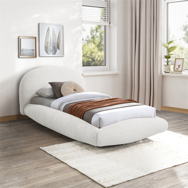 Meridian Furniture Genesis Cream Teddy Fabric Twin Bed