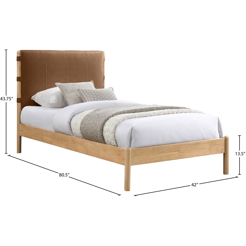 Meridian Furniture Asher Cognac Vegan Leather Twin Bed
