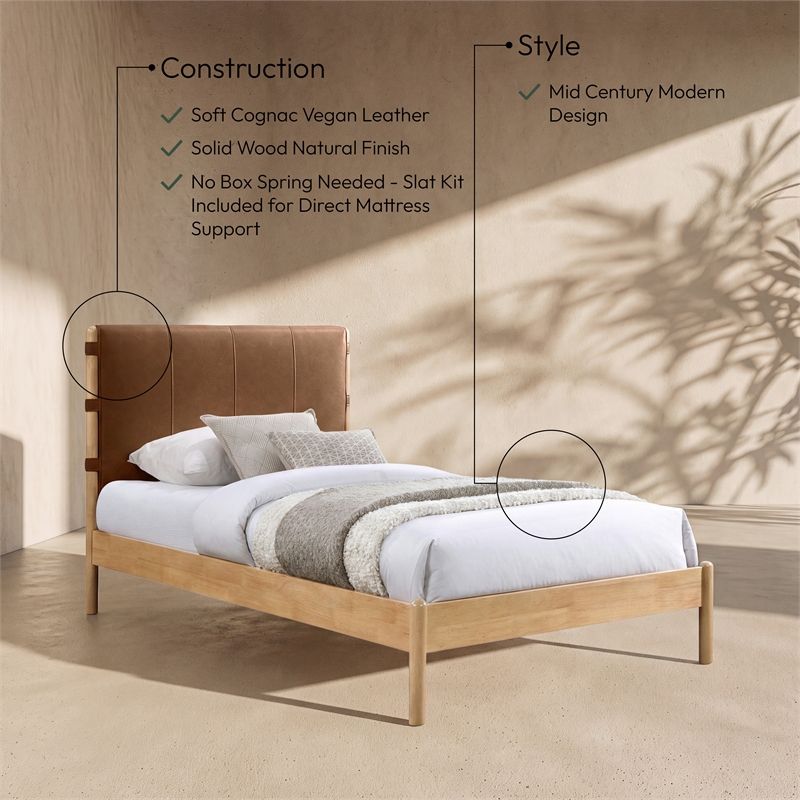 Meridian Furniture Asher Cognac Vegan Leather Twin Bed