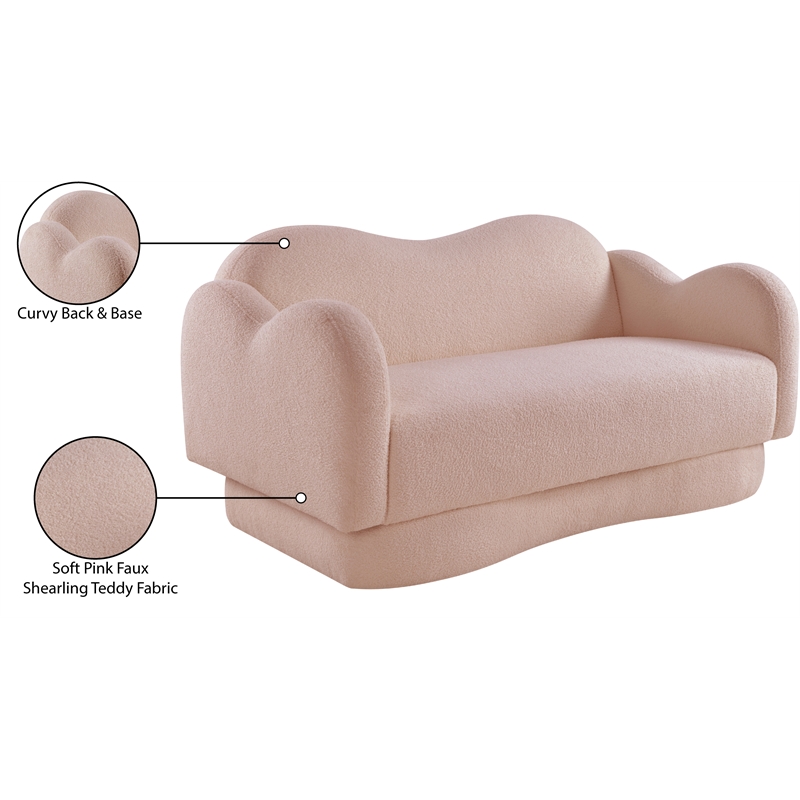 Meridian Furniture Bloom Pink Teddy Fabric Loveseat