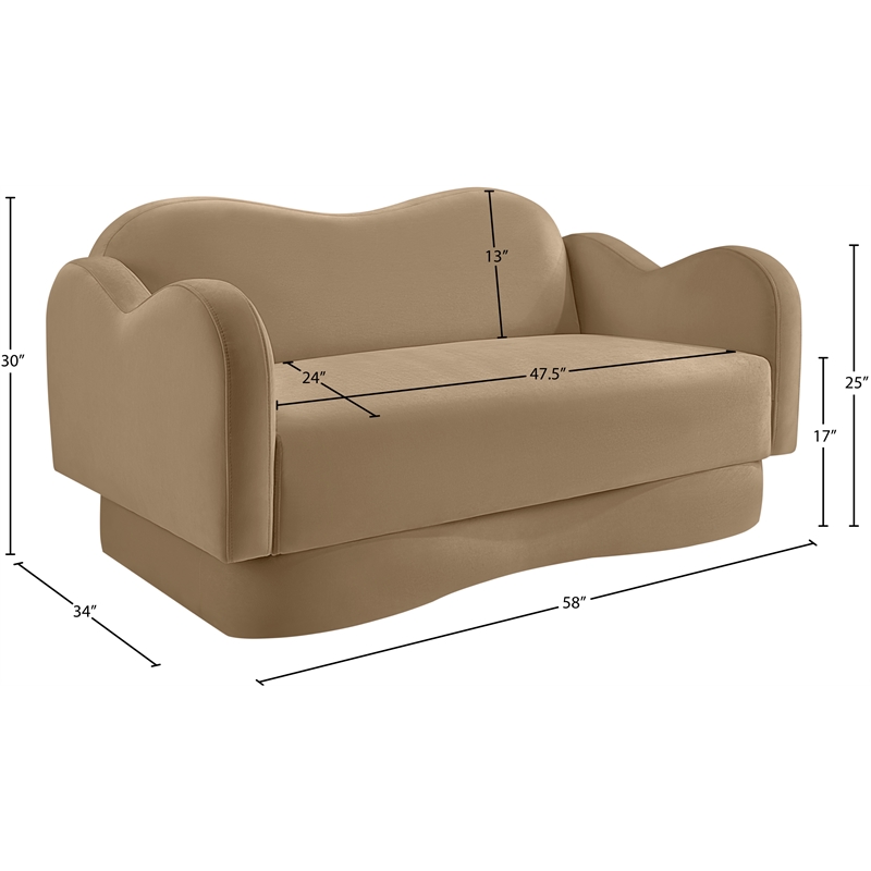 Meridian Furniture Bloom Camel Velvet Loveseat