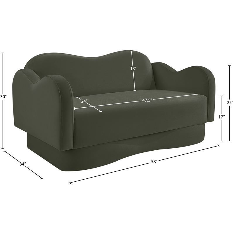 Meridian Furniture Bloom Green Velvet Loveseat