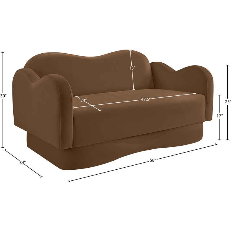 Meridian Furniture Bloom Saddle Velvet Loveseat