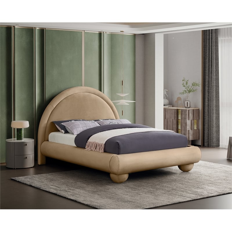 Meridian Furniture Madrid Beige Velvet Queen Bed