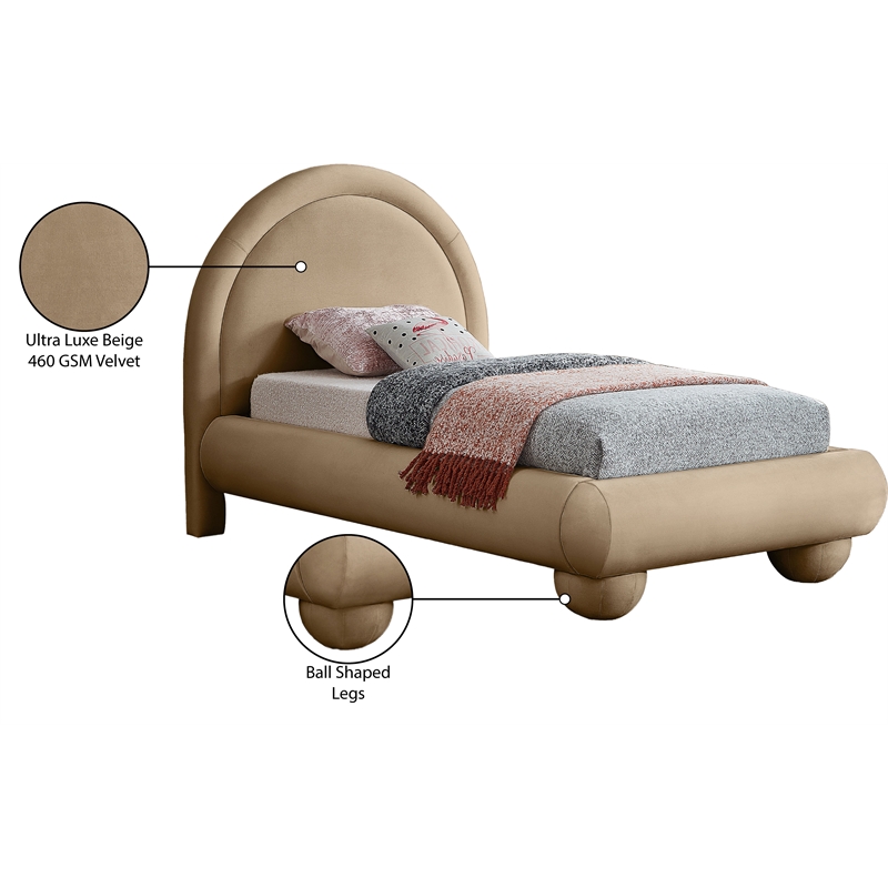 Meridian Furniture Madrid Beige Velvet Twin Bed
