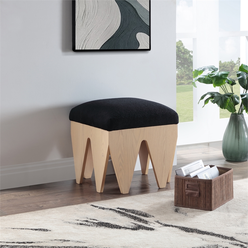 Meridian Furniture Altair Black Velour Fur Fabric Bench