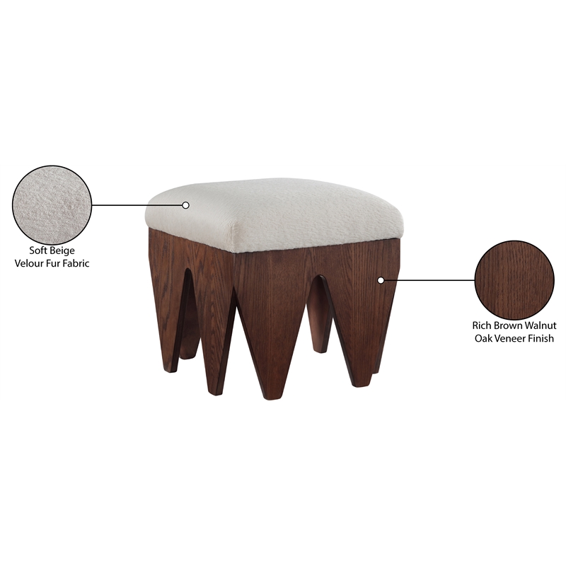 Meridian Furniture Altair Beige Velour Fur Fabric Bench