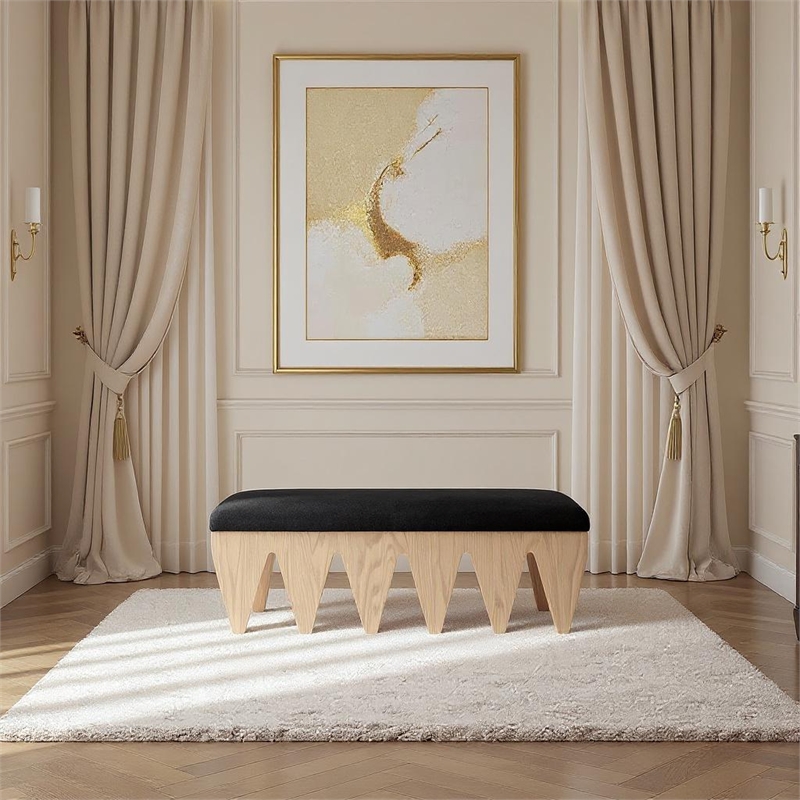 Meridian Furniture Altair Black Velour Fur Fabric Bench