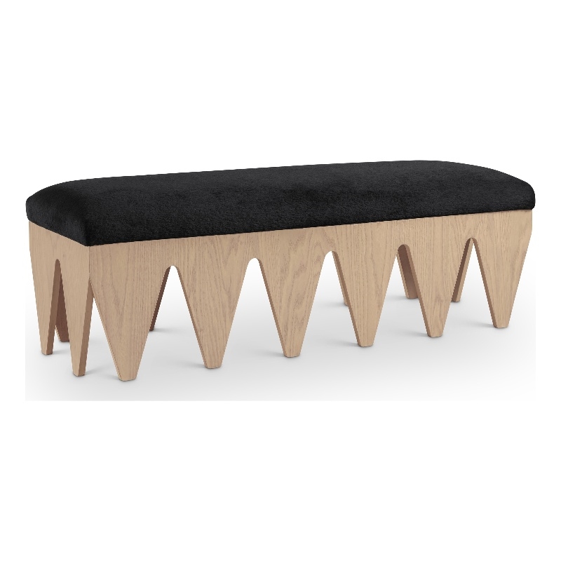 Meridian Furniture Altair Black Velour Fur Fabric Bench