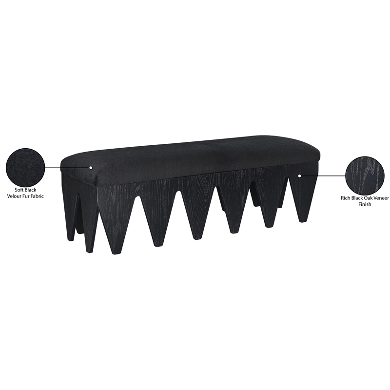 Meridian Furniture Altair Black Velour Fur Fabric Bench