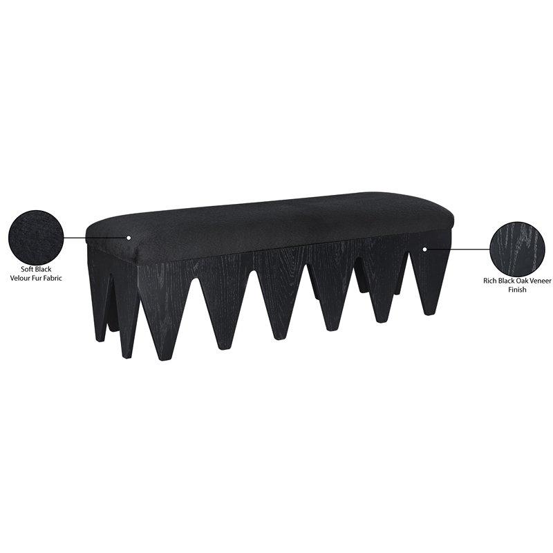 Meridian Furniture Altair Black Velour Fur Fabric Bench