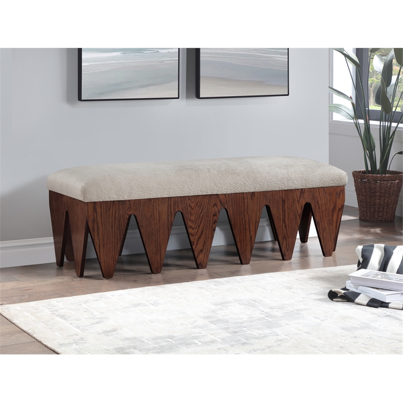 Meridian Furniture Altair Beige Velour Fur Fabric Bench