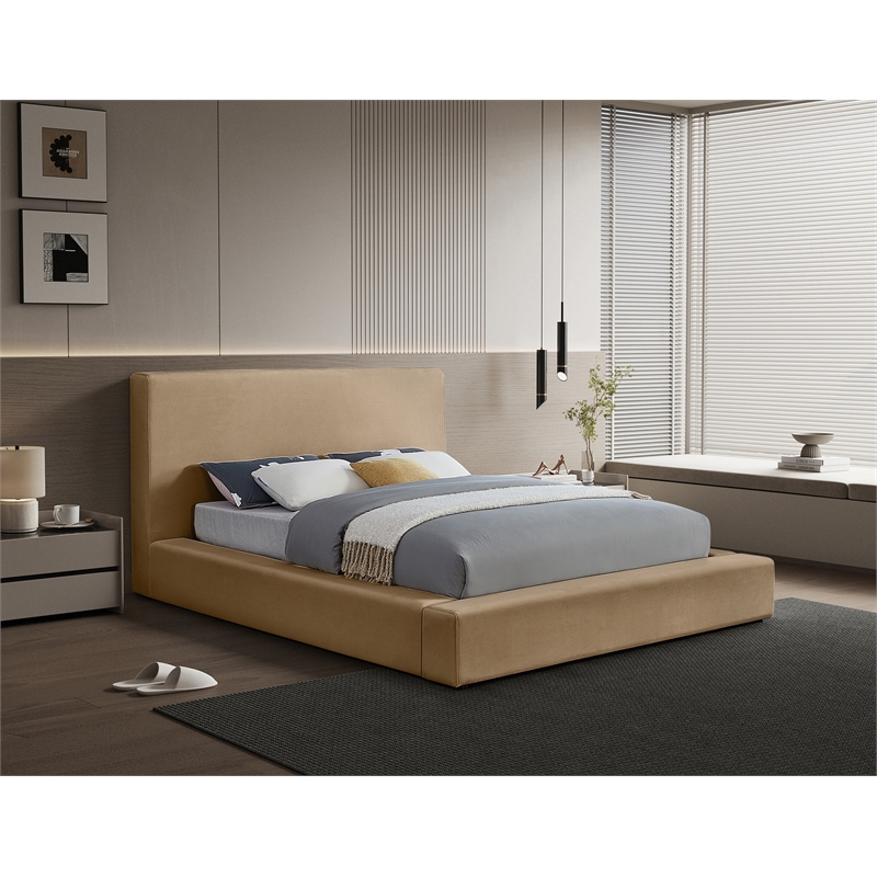 Meridian Furniture Dorian Beige Velvet Queen Bed