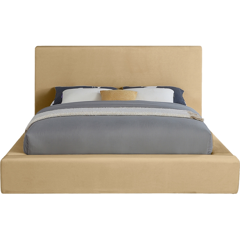meridian furniture dorian camel velvet queen bed