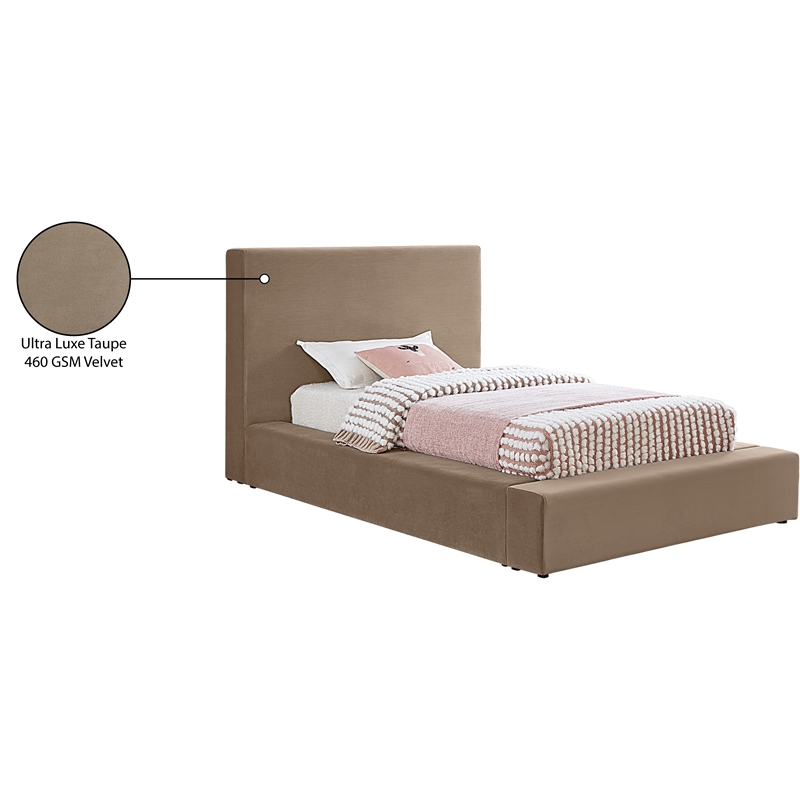 Meridian Furniture Dorian Taupe Velvet Twin Bed