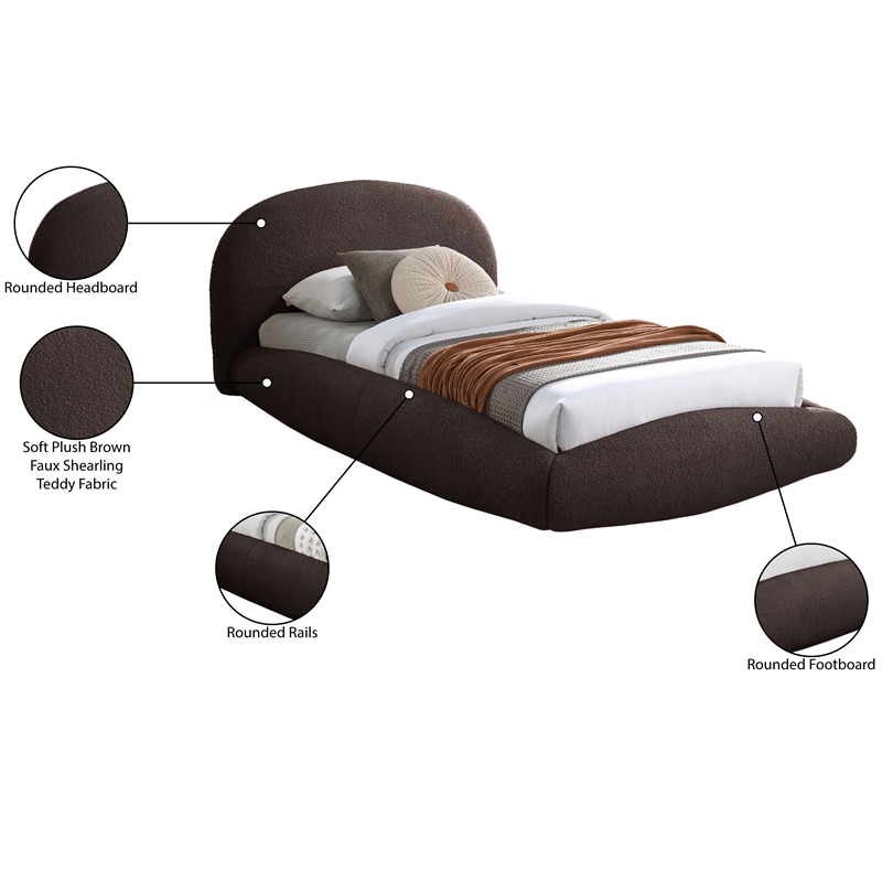 Meridian Furniture Genesis Brown Teddy Fabric Twin Bed
