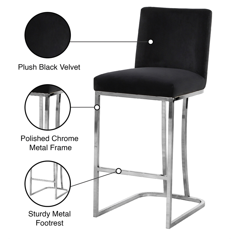 Meridian Furniture Heidi Black Velvet Stool (Set of 2)