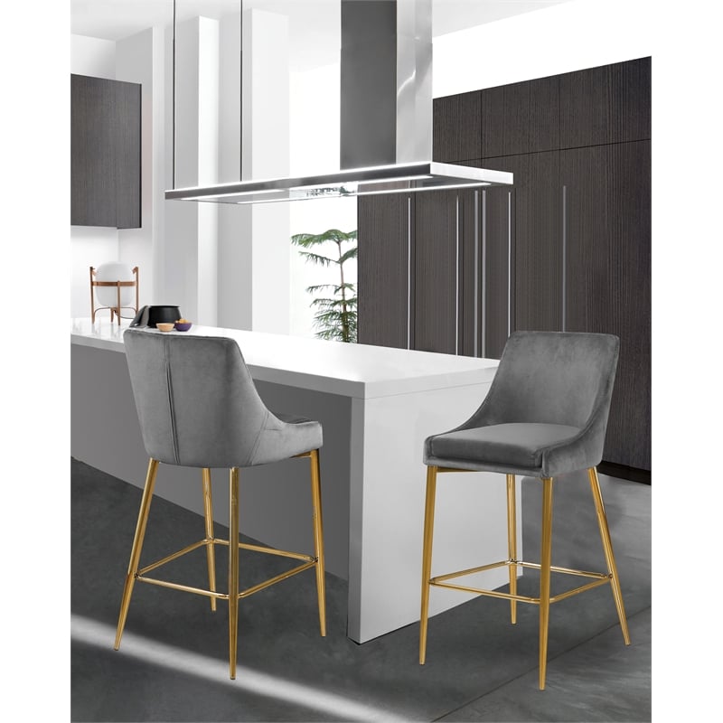 Meridian Furniture Karina Grey Velvet Stool (Set of 4)