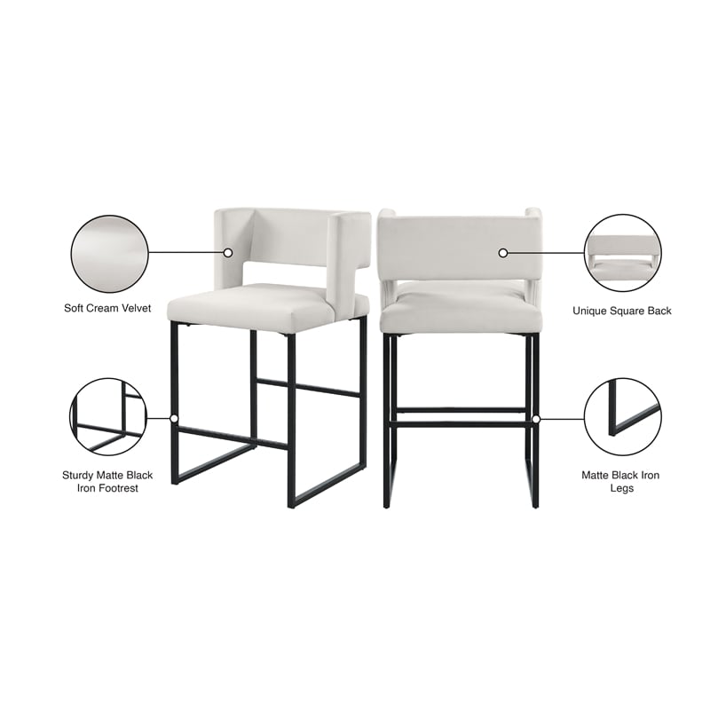 Meridian Furniture Caleb Cream Velvet Counter Stool (Set of 4)