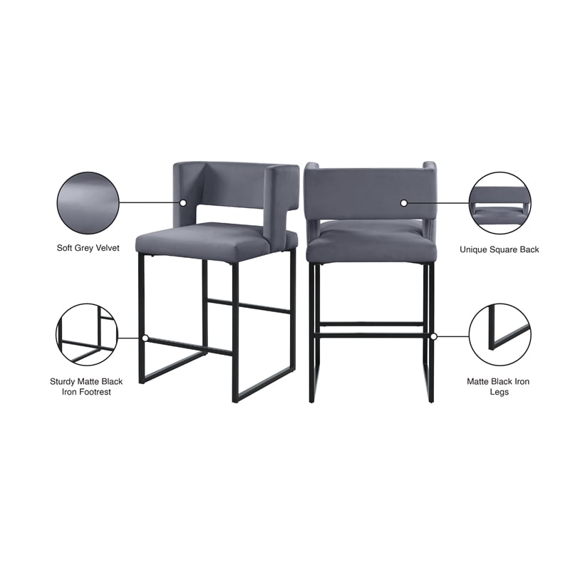 Meridian Furniture Caleb Grey Velvet Counter Stool (Set of 4)